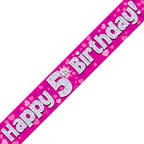 Happy 5th Birthday Pink Holographic Banner