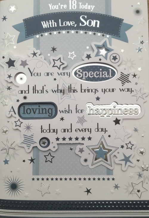 You're 18 Today With Love Son Greeting Card