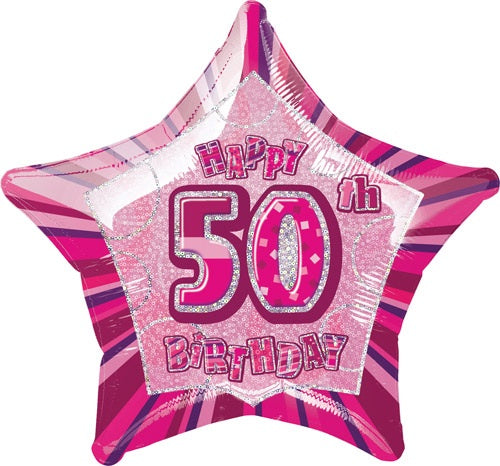 Happy 50th Birthday Pink Glitz Helium Filled Foil Balloon