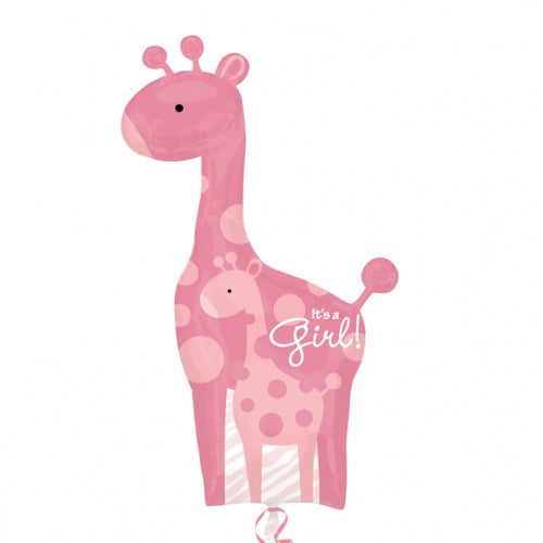 Mum And Baby Pink Giraffe It's A Girl Helium Filled Supershape Foil Balloon