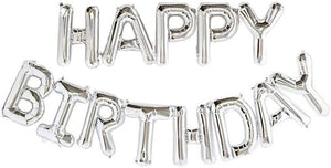 13 Piece Silver Happy Birthday Air Fill Balloon Banner Kit