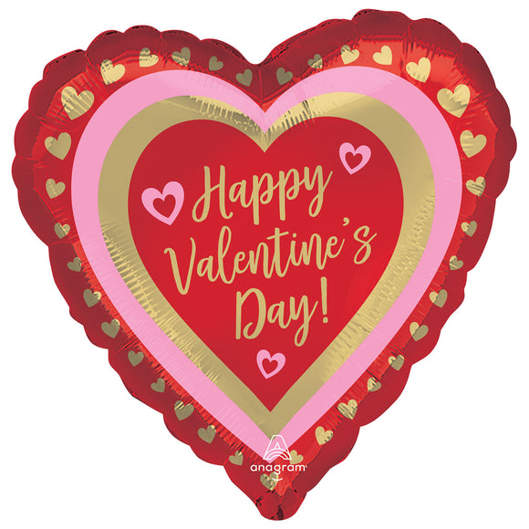 Happy Valentine's Day Golden Hearts Heart Shape Helium Filled Foil Balloon