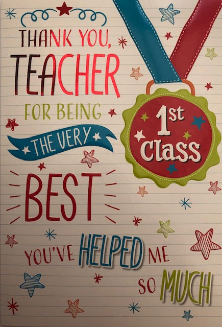 Thank You Teacher 1st Class Greeting Card