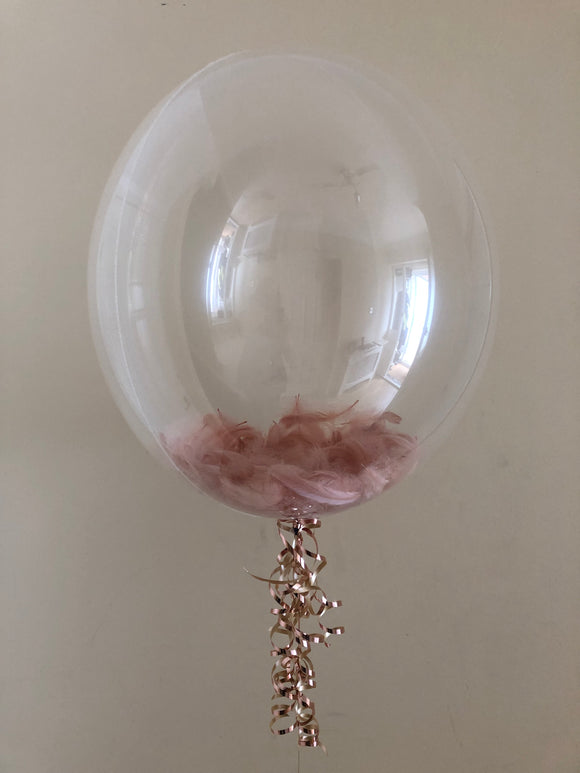 Clear Helium Filled Single Bubble Balloon With Feathers