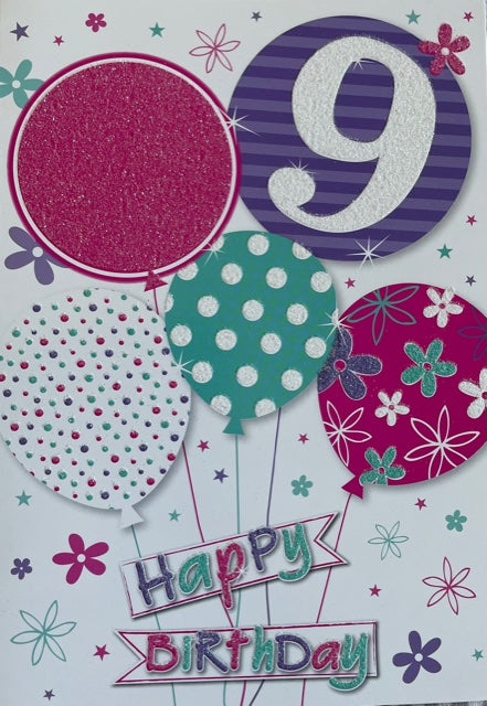 9 Happy Birthday Balloons Greeting Card