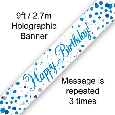 Happy Birthday Sparkling Fizz White And Blue Banner