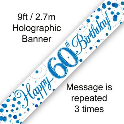 Happy 60th Birthday Sparkling Fizz White And Blue Banner