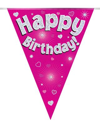 Happy Birthday Pink Holographic Party Bunting