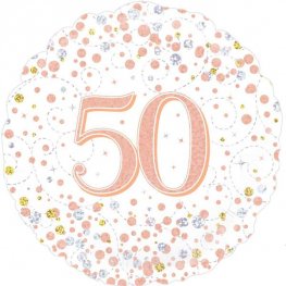 50th Sparkling Fizz And Rose Gold Helium Filled Foil Balloon