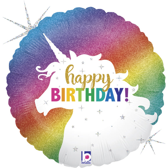 Glitter Rainbow Unicorn Happy Birthday Supershape Helium Filled Foil Balloon