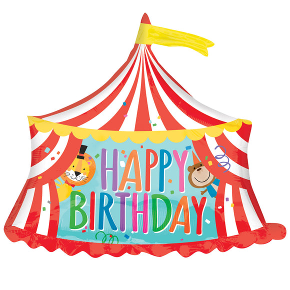 Circus Tent Happy Birthday Supershape Helium Filled Foil Balloon