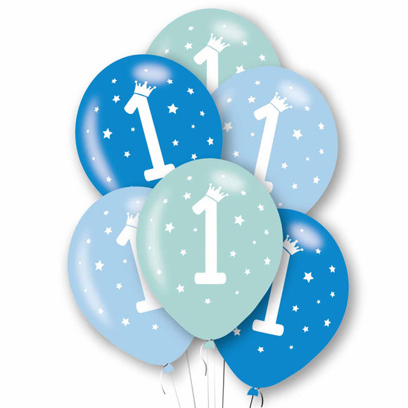 Age 1 Blue Latex Balloons (6 Pack)