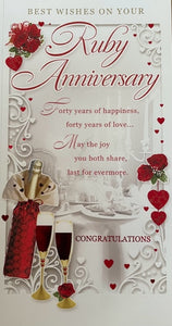 Best Wishes On Your Ruby Wedding Anniversary Greeting Card