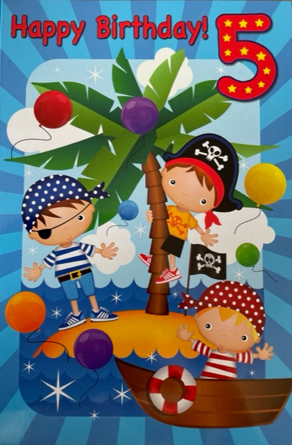 Happy Birthday 5 Pirates Birthday Greeting Card