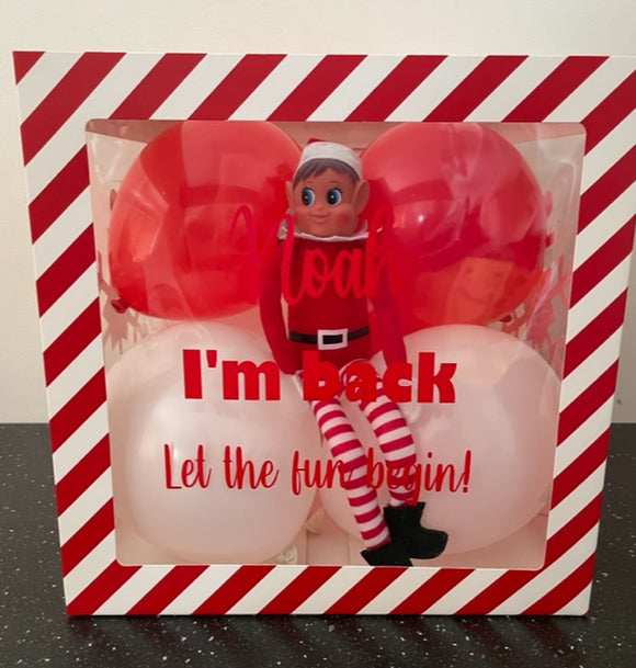 Personalised Elf I'm Back Balloon Box