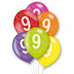 Age 9 Latex Balloons In Assorted Colours (6 Pack)