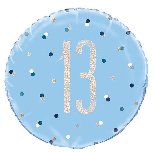 13th Blue Glitz Helium Filled Foil Balloon