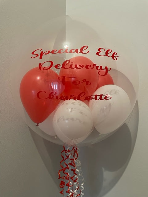 Personalised Special Elf Delivery Clear Helium Filled Single Bubble Balloon With Balloons