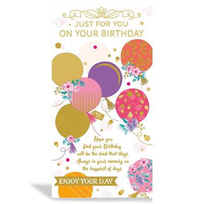 Just For You On Your Birthday Balloons Greeting Card