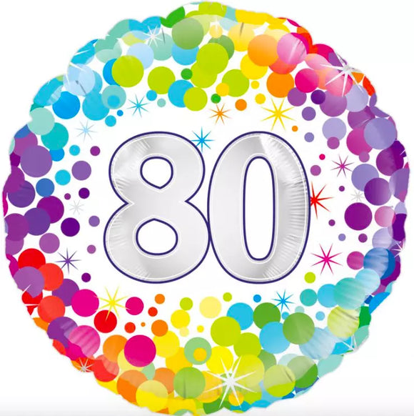 80th Birthday Colourful Confetti Helium Filled Foil Balloon