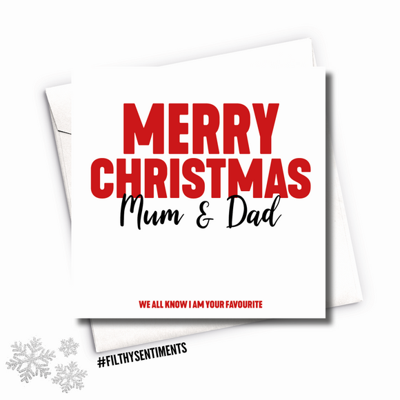 Merry Christmas Mum And Dad .... Humour Christmas Greeting Card