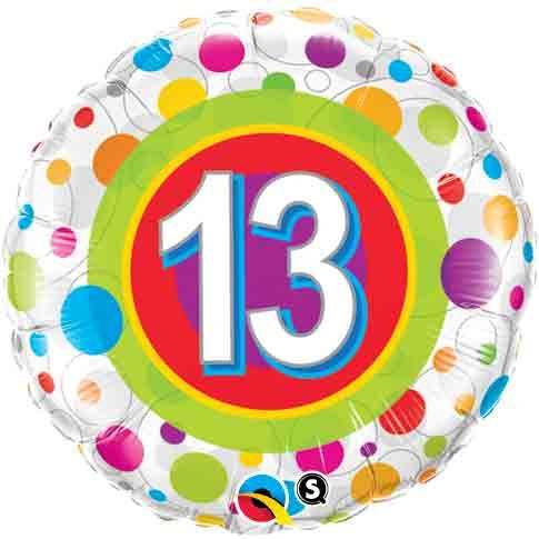 Age 13 Colourful Dots Helium Filled Foil Balloon