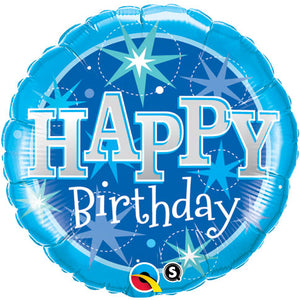 Blue Sparkles Happy Birthday Helium Filled Foil Balloon