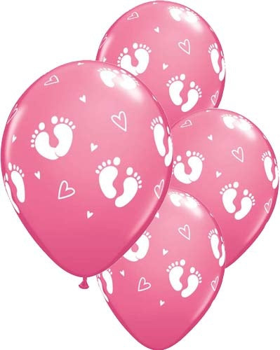 Baby Girl Footprints And Hearts Latex Balloon (Sold loose)