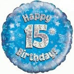 Happy 15th Birthday Blue Helium Filled Foil Balloon