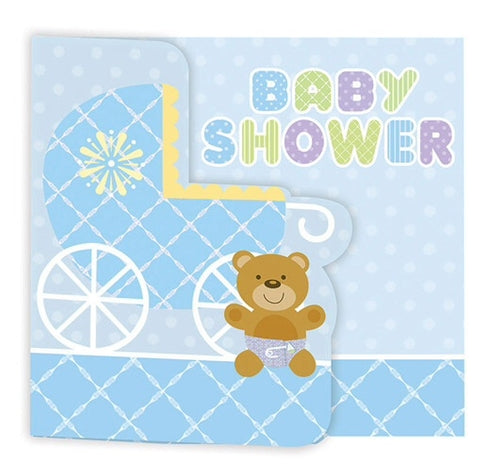 Baby Shower Blue Teddy Invitations And Envelopes (8 Pack)