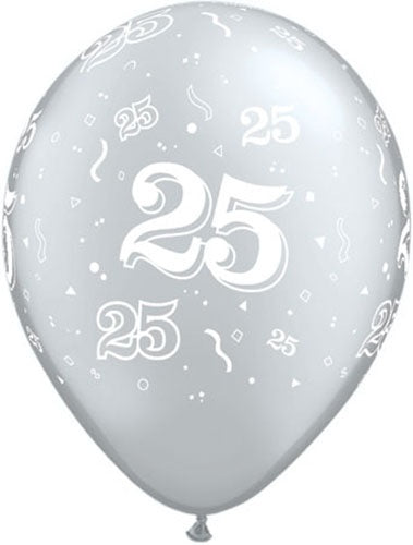 25 Around Silver Latex Balloon (Sold loose)
