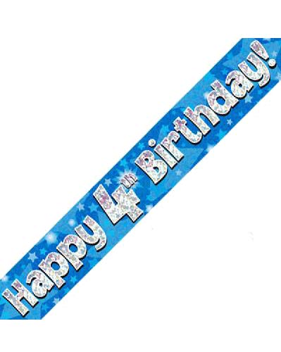 Happy 4th Blue Holographic Birthday Banner