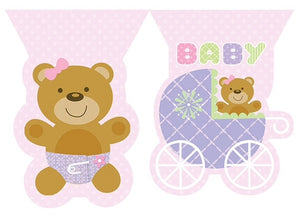 Pink Teddy Baby Shower Flag Banner