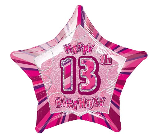 Happy 13th Birthday Pink Glitz Helium Filled Foil Balloon