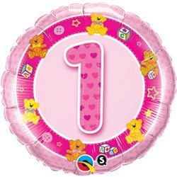 Age 1 Pink Teddies Helium Filled Foil Balloon
