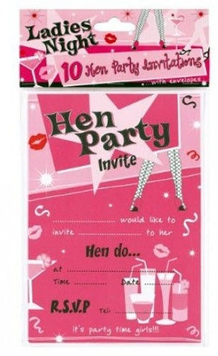 Hen Party Invitations And Envelopes (10 Pack)