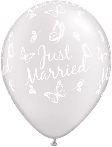 Just Married Pearl White Butterflies Latex Balloon (Sold loose)