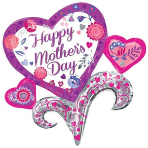 Happy Mother's Day Hearts Supershape Helium Filled Foil Balloon