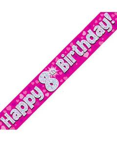 Happy 8th Birthday Pink Holographic Banner