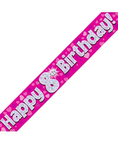 Happy 8th Birthday Pink Holographic Banner