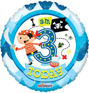 I Am 3 Today Pirates Helium Filled Foil Balloon