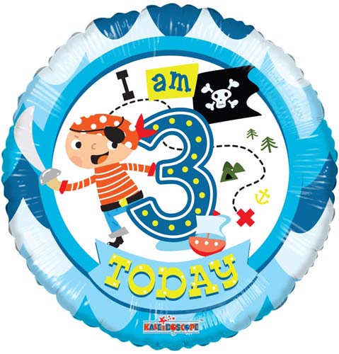 I Am 3 Today Pirates Helium Filled Foil Balloon