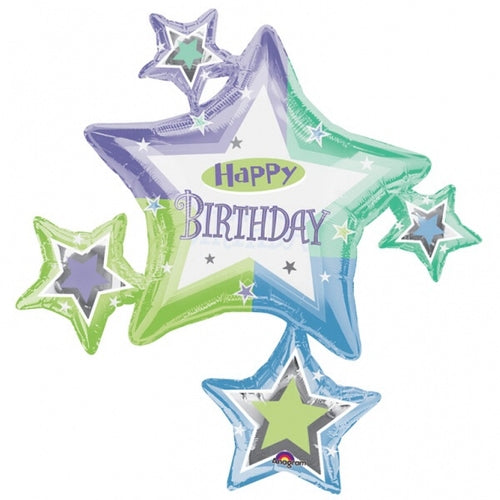 Happy Birthday Shimmer Cluster Helium Filled Supershape Foil Balloon