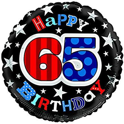 Happy 65th Birthday Red/Blue/Black Helium Filled Foil Balloon