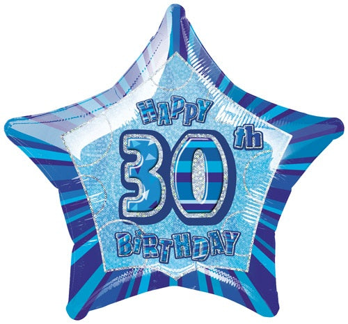 Happy 30th Birthday Blue Glitz Helium Filled Foil Balloon
