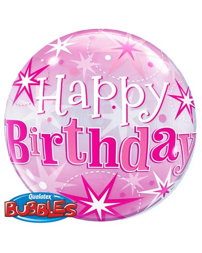 Happy Birthday Pink Helium Filled Single Bubble Balloon
