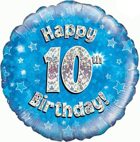 Happy 10th Birthday Blue Helium Filled Foil Balloon