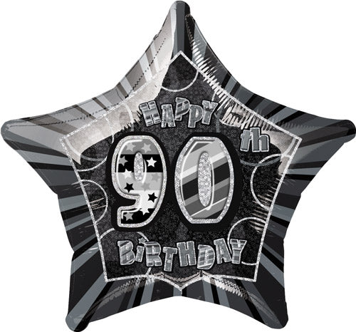 Happy 90th Birthday Black Glitz Helium Filled Foil Balloon