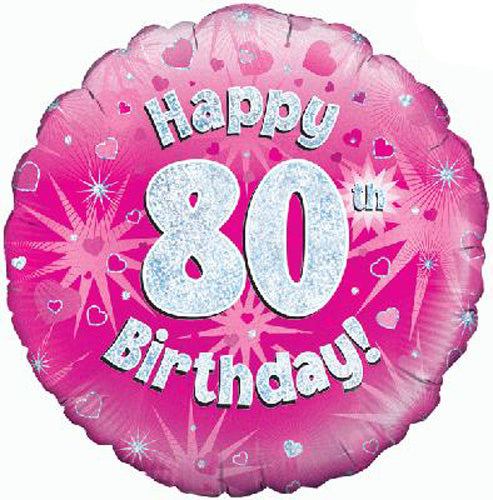Happy 80th Birthday Pink Helium Filled Foil Balloon