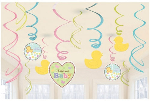 Baby Shower Plastic Swirl Decorations x12